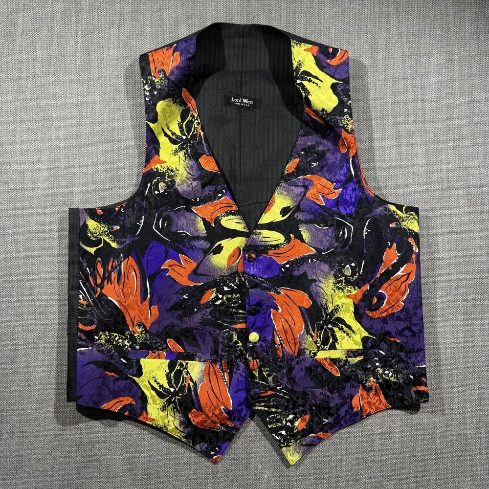Lord West Suit Vest Mens Large Multicolor Floral Tuxedo Belted Back‎ Made USA